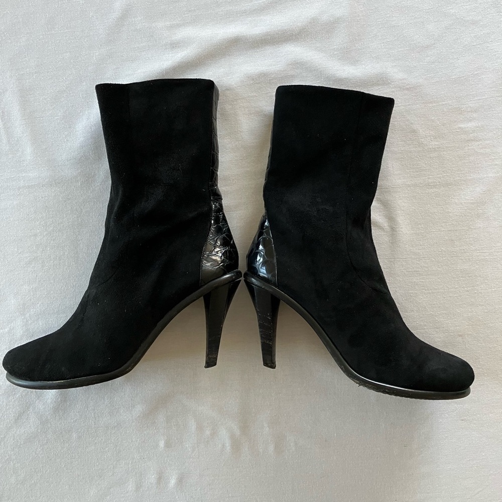 Donald J Pliner Shoe Boot Heel Stiletto Mid Calf Mottled Black Suede Black Sz 10 - Picture 4 of 17